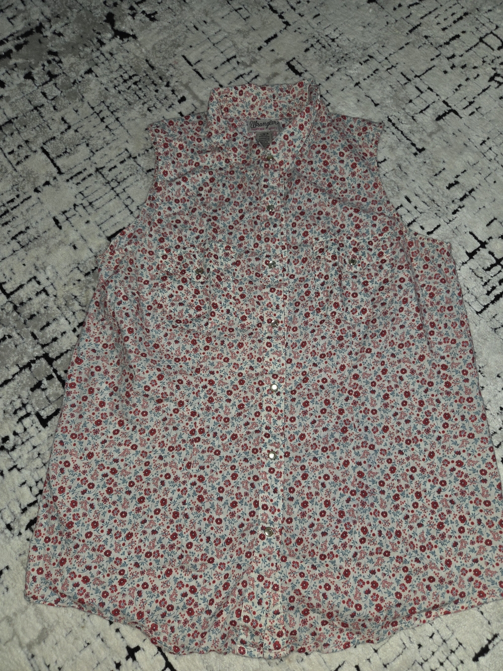 Wrangler Wrancher Sleeveless Floral Snap Button Shirt Womens L Western